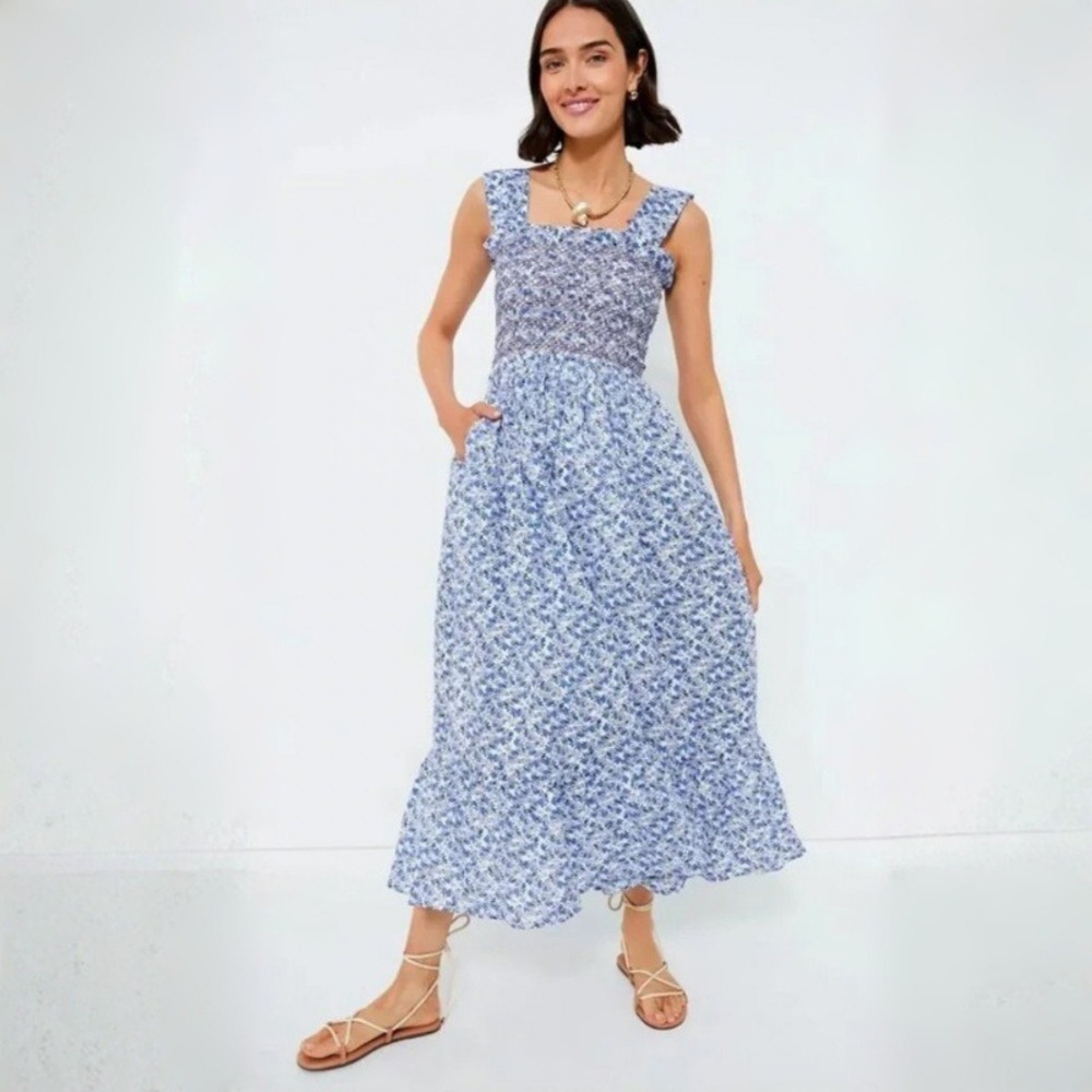 MILLE Garden Midi Dress in Condesa Floral Smocked Cotton Size Medium NWOT